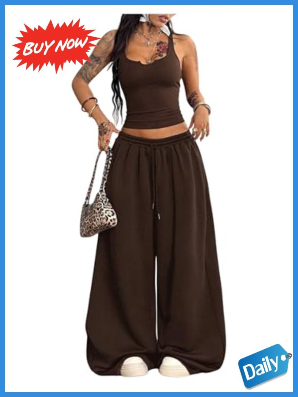 2 Piece Tank Top and Wide Leg Pants Set Sleeveless Casual Streetwear
